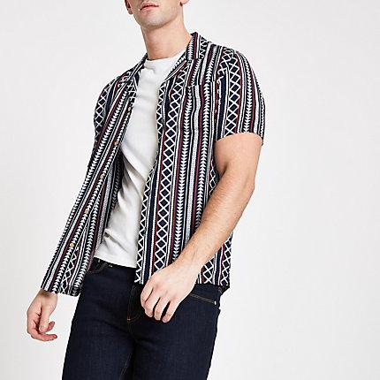 River Island Mens Aztec Print Short Sleeve Shirt