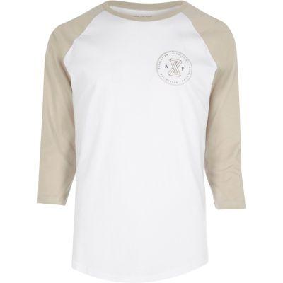 River Island Mens White And Sand Raglan T-shirt