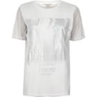 River Island Womens White Metallic Tokyo Print Mesh T-shirt
