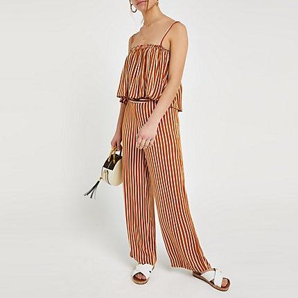 River Island Womens Petite Rust Stripe Wide Leg Pants