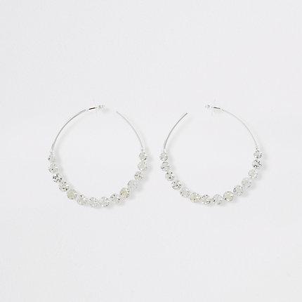 River Island Womens Silver Tone Jewel Cluster Hoop Earrings