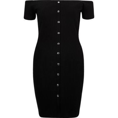 River Island Womens Ribbed Bardot Popper Bodycon Dress