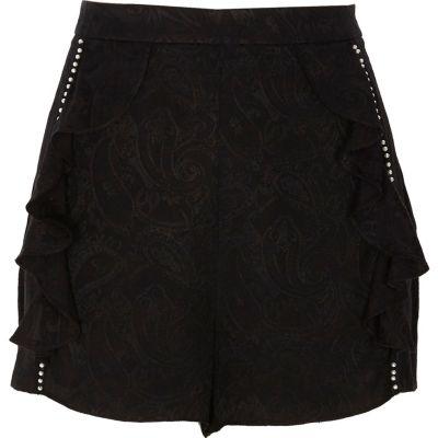 River Island Womens Paisley Pearl Embellished Frill Shorts
