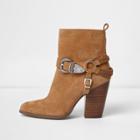 River Island Womens Suede Western Buckle Boots