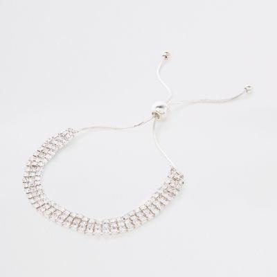 River Island Womens Silver Diamante Encrusted Lariat Bracelet
