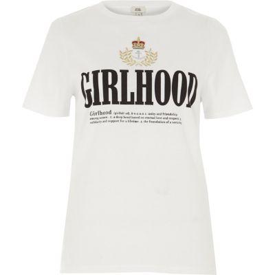 River Island Womens White 'girlhood' Crest Embroidered T-shirt