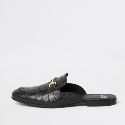 River Island Mens Leather Croc Embossed Backless Loafers