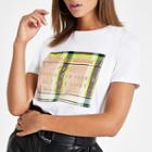 River Island Womens White Velvet Check Box Print T-shirt