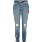River Island Womens Embroidered Alannah Relaxed Skinny Jeans