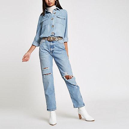 River Island Womens Denim Button-up Shacket