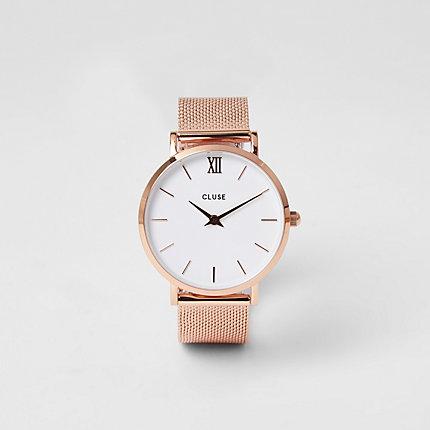 River Island Womens Rose Gold Plated Cluse Mesh Watch