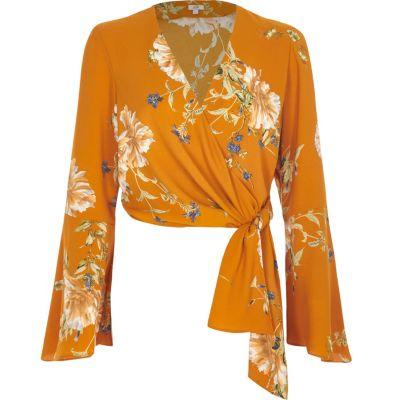 River Island Womens Floral Print Wrap Ballet Crop Top