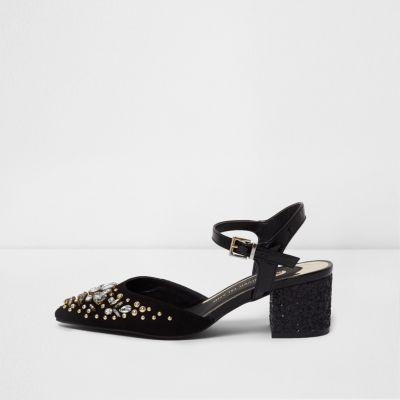 River Island Womens Embellished Pointed Block Heel Sandals
