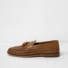 River Island Mens Polished Leather Woven Tassel Loafers