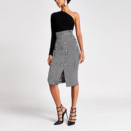 River Island Womens Dogtooth Paperbag Midi Pencil Skirt