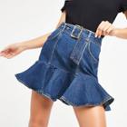 River Island Womens Denim Frill Mini Skirt