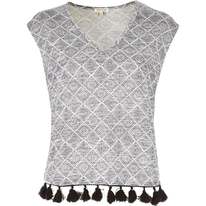 River Island Womens Geometric Tassel Hem Top