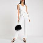 River Island Womens White Wrap Front Tapered Leg Jumpsuit