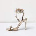 River Island Womens Gold Wide Fit Metallic Caged Strappy Sandals