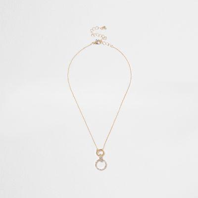 River Island Womens Gold Tone Diamante Circle Drop Necklace
