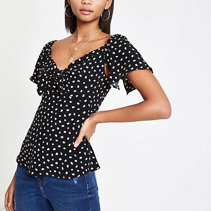 River Island Womens Spot Tie Front Tea Top
