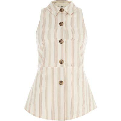 River Island Womens White Stripe Button Front Top