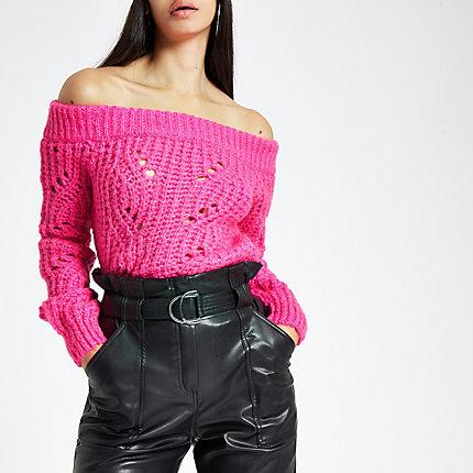 River Island Womens Bardot Neck Knitted Jumper