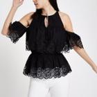 River Island Womens Cold Shoulder Broderie Frill Top