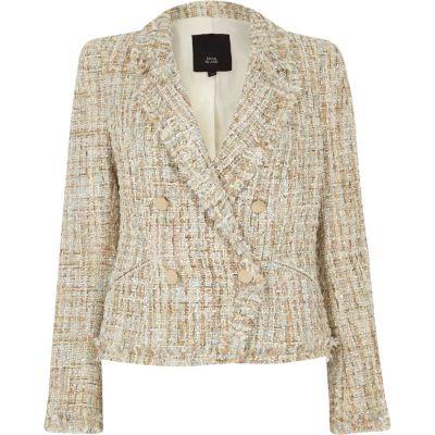 River Island Womens Boucle Double-breasted Fitted Jacket