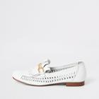 River Island Womens White Leather Woven Loafers