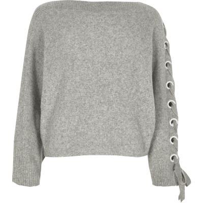 River Island Womens Eyelet Lace-up Sleeve Jumper