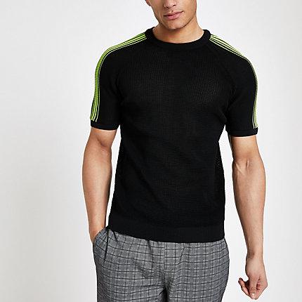 River Island Mens Neon Tape Knitted Slim Fit T-shirt