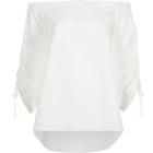 River Island Womens White Ruched Sleeve Bardot Top