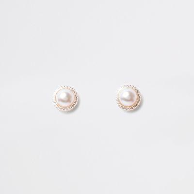 River Island Womens Gold Tone Faux Pearl Clip On Earrings