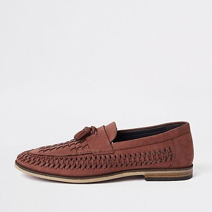 River Island Mens Woven Leather Loafers