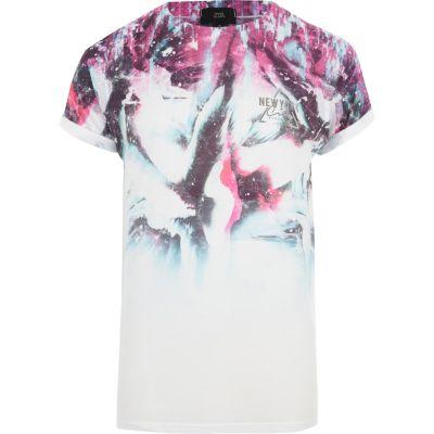 River Island Mens White Graphic Colour Print Slim Fit T-shirt
