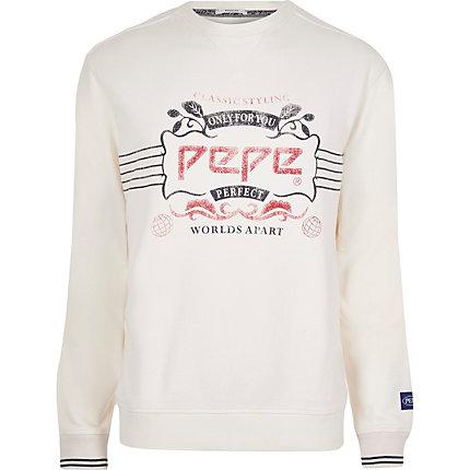 River Island Mens Pepe Jeans White Logo Print Sweatshirt
