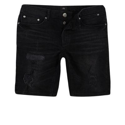 River Island Mens Wash Skinny Ripped Denim Shorts