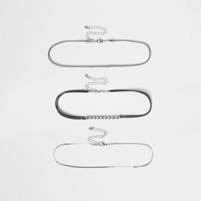 River Island Womens Silver Tone 3 Row Chain Choker Set