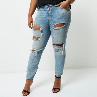 River Island Womens Plus Wash Ripped Ashley Boyfriend Jeans