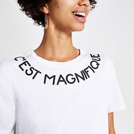 River Island Womens White Neck Printed T-shirt