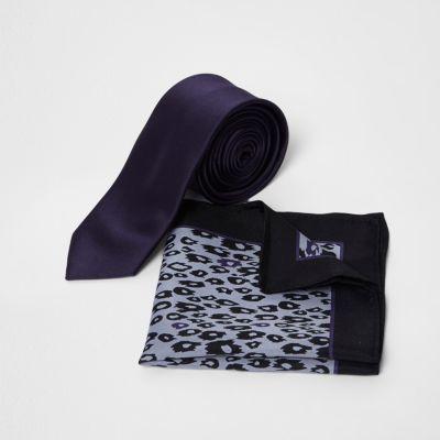 River Island Menspurple Leopard Print Tie And Pocket Square