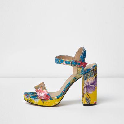 River Island Womens Floral Block Heel Platform Sandals