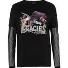 River Island Womens Mesh Sleeve Band Print T-shirt