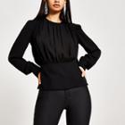 River Island Womens Ruched Trim Long Sleeve Waisted Top