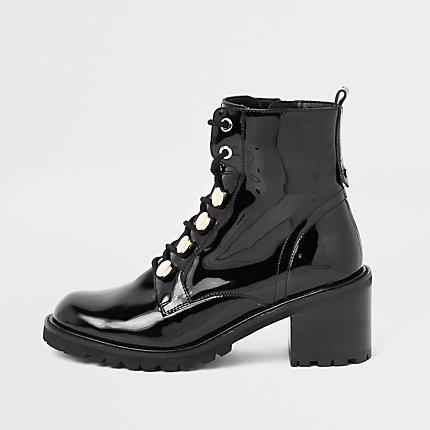River Island Womens Patent Lace-up Chunky Boots