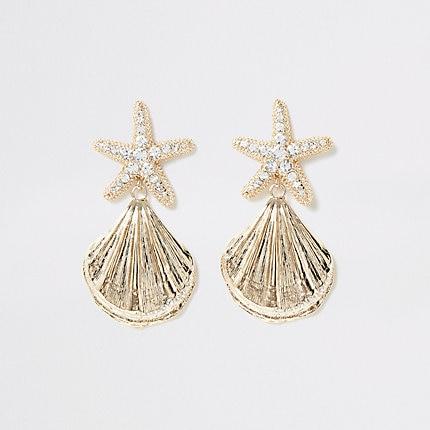River Island Womens Gold Colour Starfish Drop Earrings