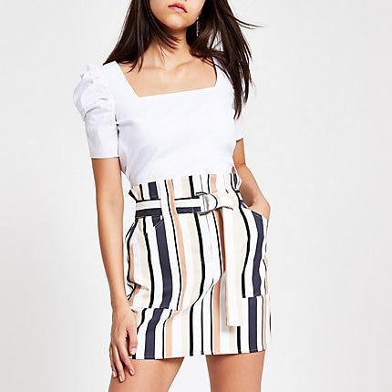 River Island Womens White Stripe Belted Skirt