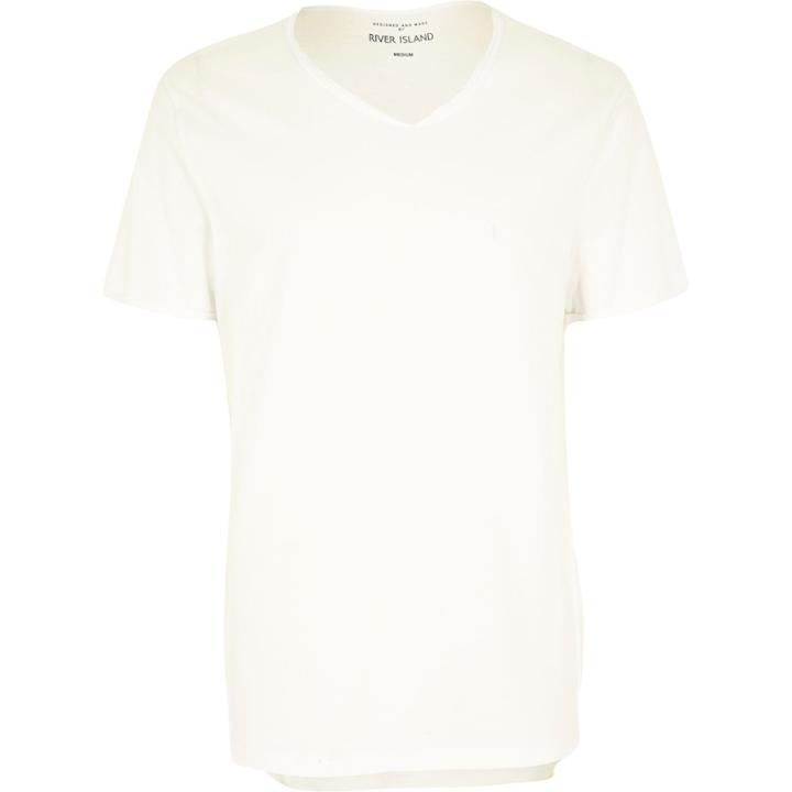 River Island Menswhite Premium Low Scoop Neck T-shirt