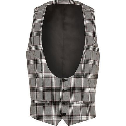 River Island Mens Check Scoop Neck Slim Fit Waistcoat